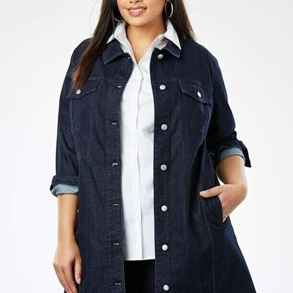 Jessica London Jean Jacket Womens 28W Blue Dark Wash Denim Cotton Longline Plus - Picture 2 of 12